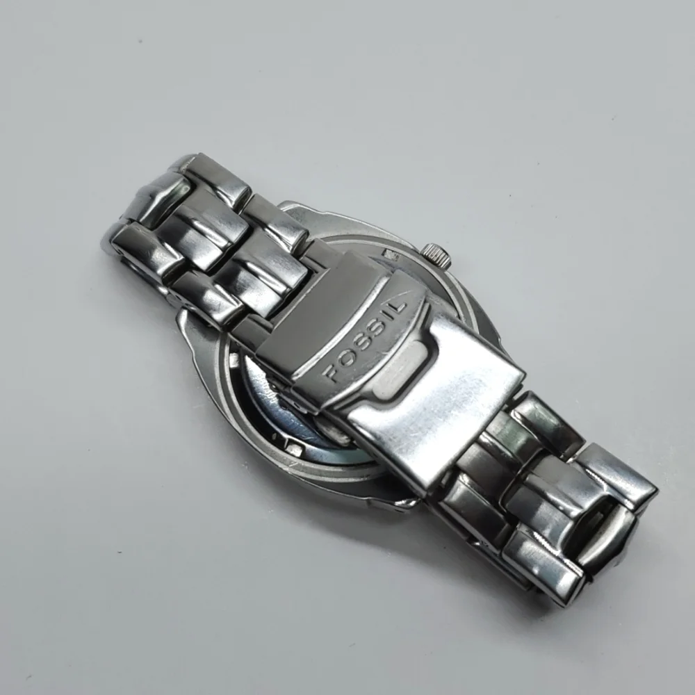 Fossil Blue Watch B9152 Silver Steel Wristband Red Face Chronograph Wat…